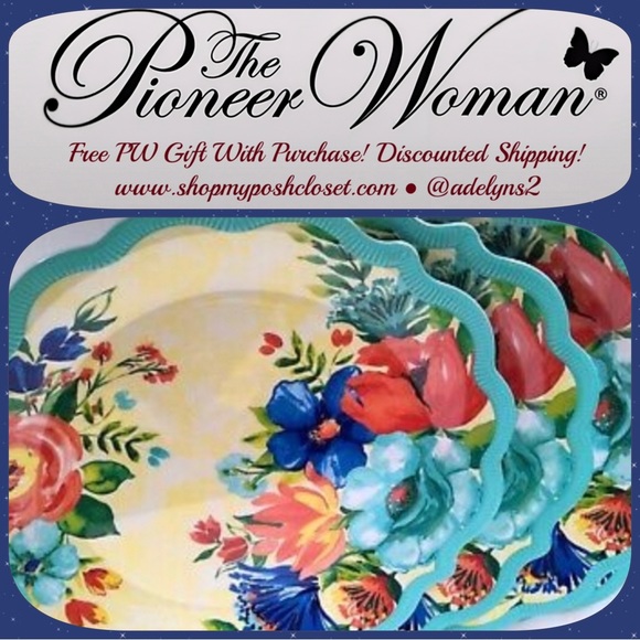 🌺 New The Pioneer Woman Delaney Teal Blue Melamine 10.7"D Dinner Plates, Qty 4 - Picture 4 of 8